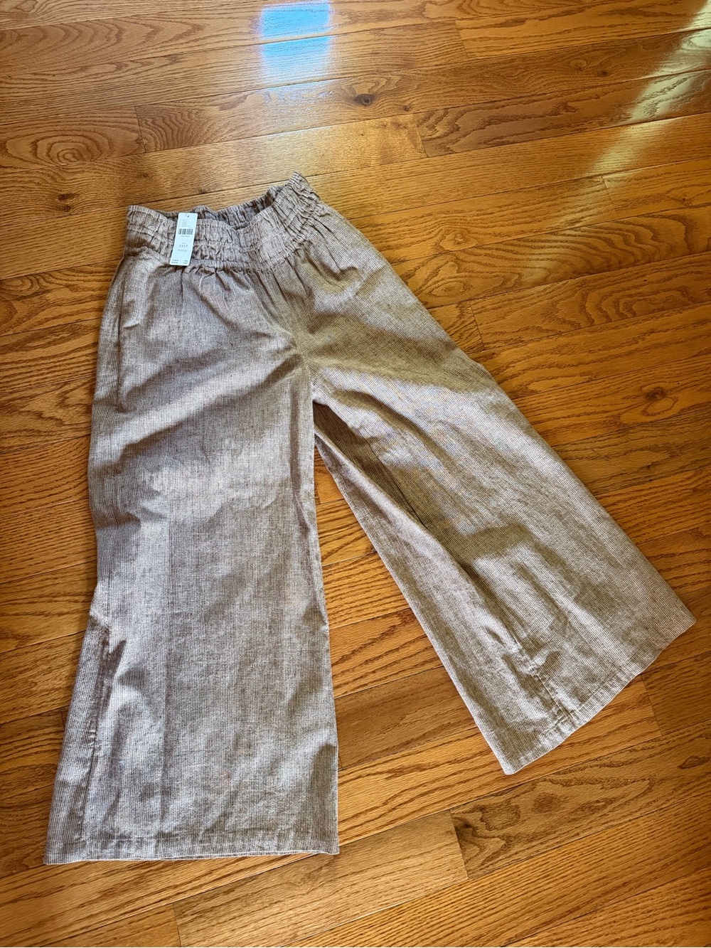 Wide Leg Linen-Blend Pants in Light Striped Taupe